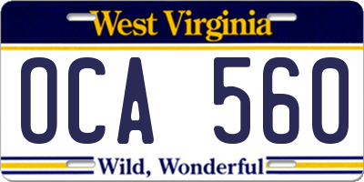 WV license plate OCA560