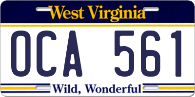 WV license plate OCA561