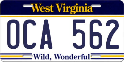 WV license plate OCA562