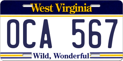 WV license plate OCA567