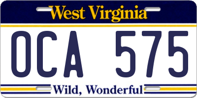 WV license plate OCA575