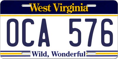WV license plate OCA576
