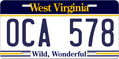 WV license plate OCA578