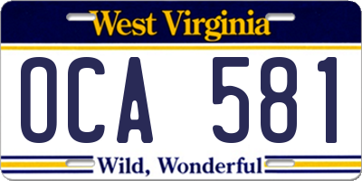 WV license plate OCA581