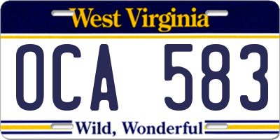 WV license plate OCA583