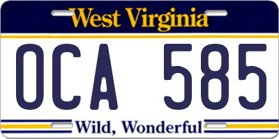 WV license plate OCA585