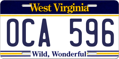 WV license plate OCA596