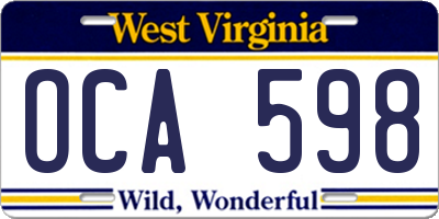 WV license plate OCA598