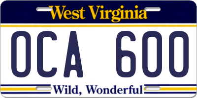 WV license plate OCA600