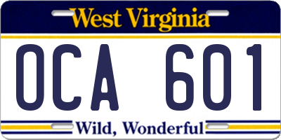 WV license plate OCA601