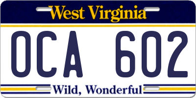 WV license plate OCA602