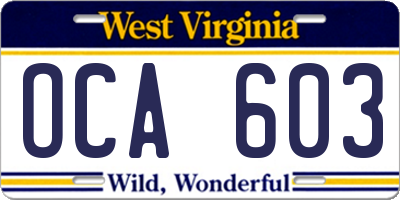 WV license plate OCA603