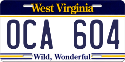WV license plate OCA604