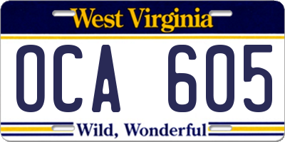 WV license plate OCA605