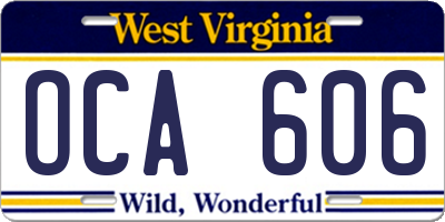 WV license plate OCA606
