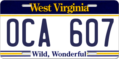 WV license plate OCA607