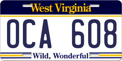 WV license plate OCA608