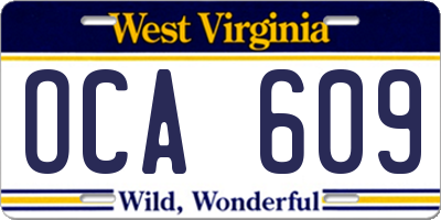 WV license plate OCA609