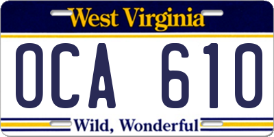 WV license plate OCA610