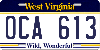 WV license plate OCA613