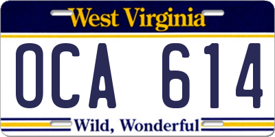 WV license plate OCA614