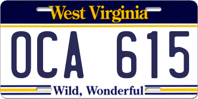 WV license plate OCA615