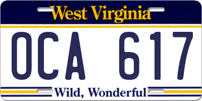 WV license plate OCA617