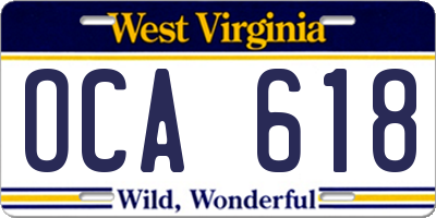 WV license plate OCA618