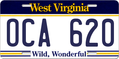 WV license plate OCA620