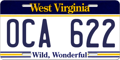 WV license plate OCA622