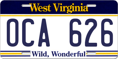WV license plate OCA626