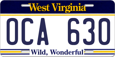 WV license plate OCA630