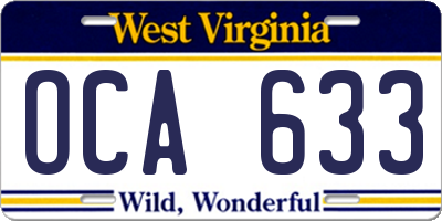 WV license plate OCA633