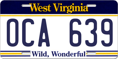 WV license plate OCA639