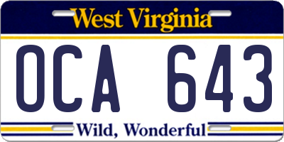 WV license plate OCA643