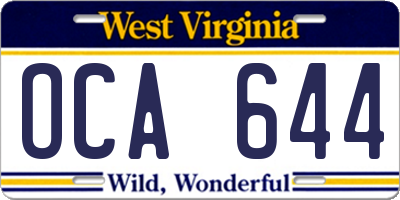 WV license plate OCA644