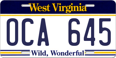 WV license plate OCA645