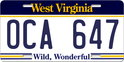 WV license plate OCA647