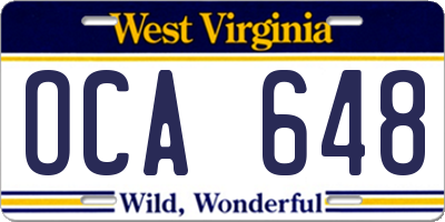 WV license plate OCA648