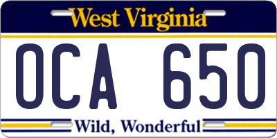 WV license plate OCA650