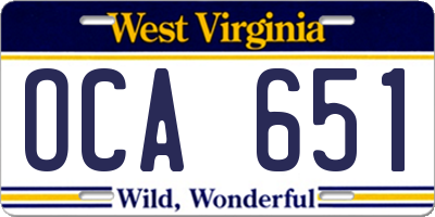 WV license plate OCA651