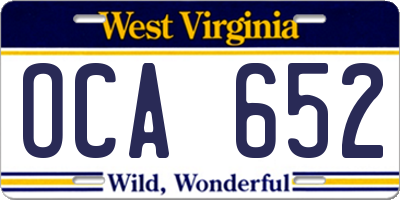 WV license plate OCA652