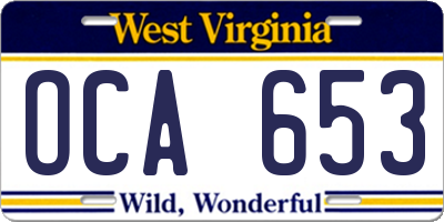 WV license plate OCA653