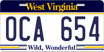 WV license plate OCA654