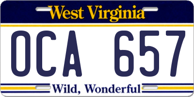 WV license plate OCA657