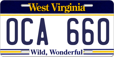 WV license plate OCA660