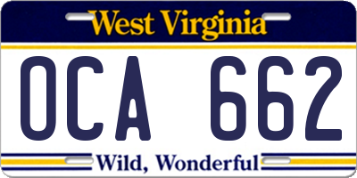 WV license plate OCA662