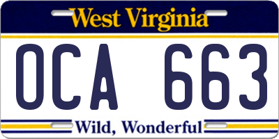WV license plate OCA663