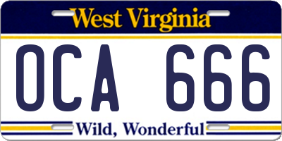 WV license plate OCA666