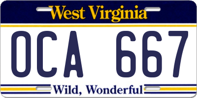 WV license plate OCA667